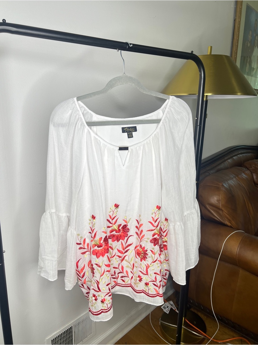Thalia Sodi White Tunic with Red and Pink Floral Embroidery